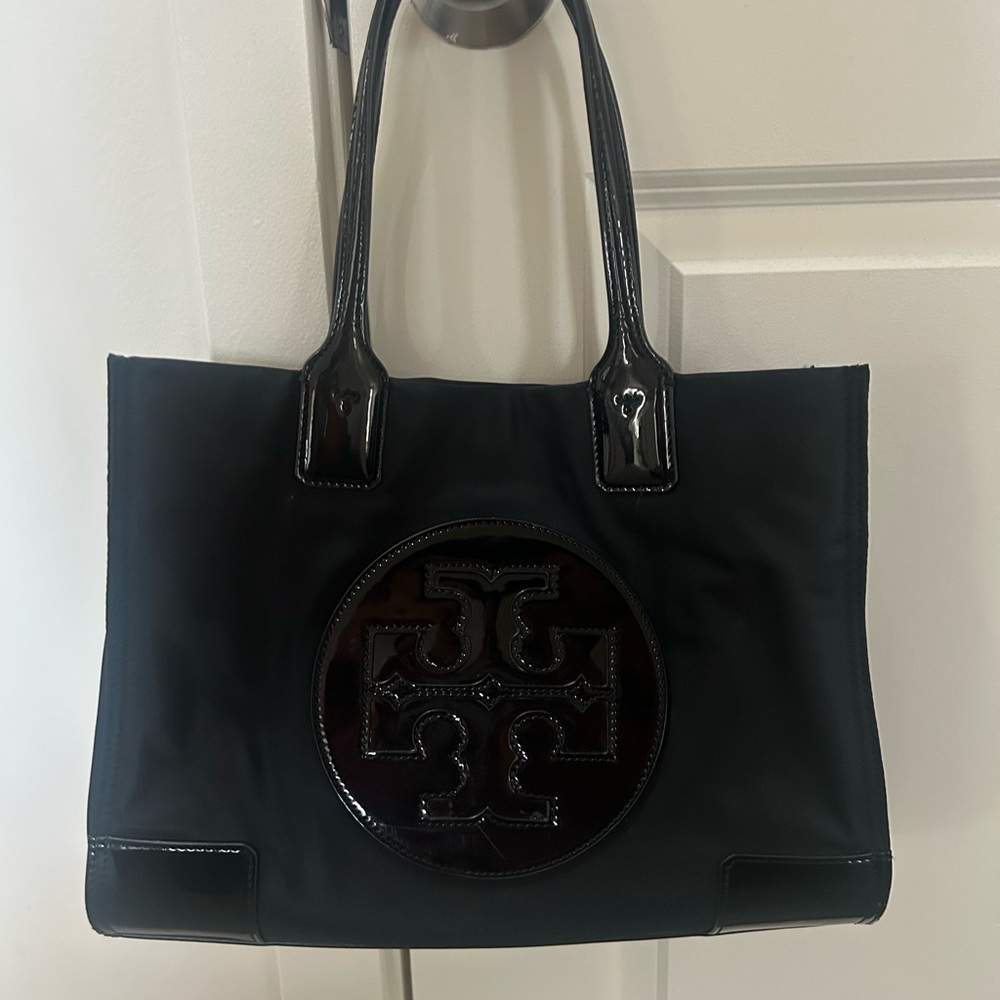 Tory Burch Black Patent Logo Tote